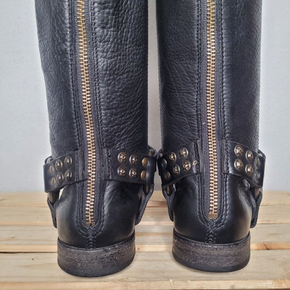 Frye Tall Black Leather Biker Boots - Picture 8 of 10